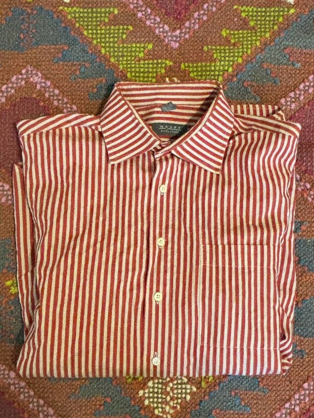 Vintage Red and White Striped Casual Button-Down Shirt